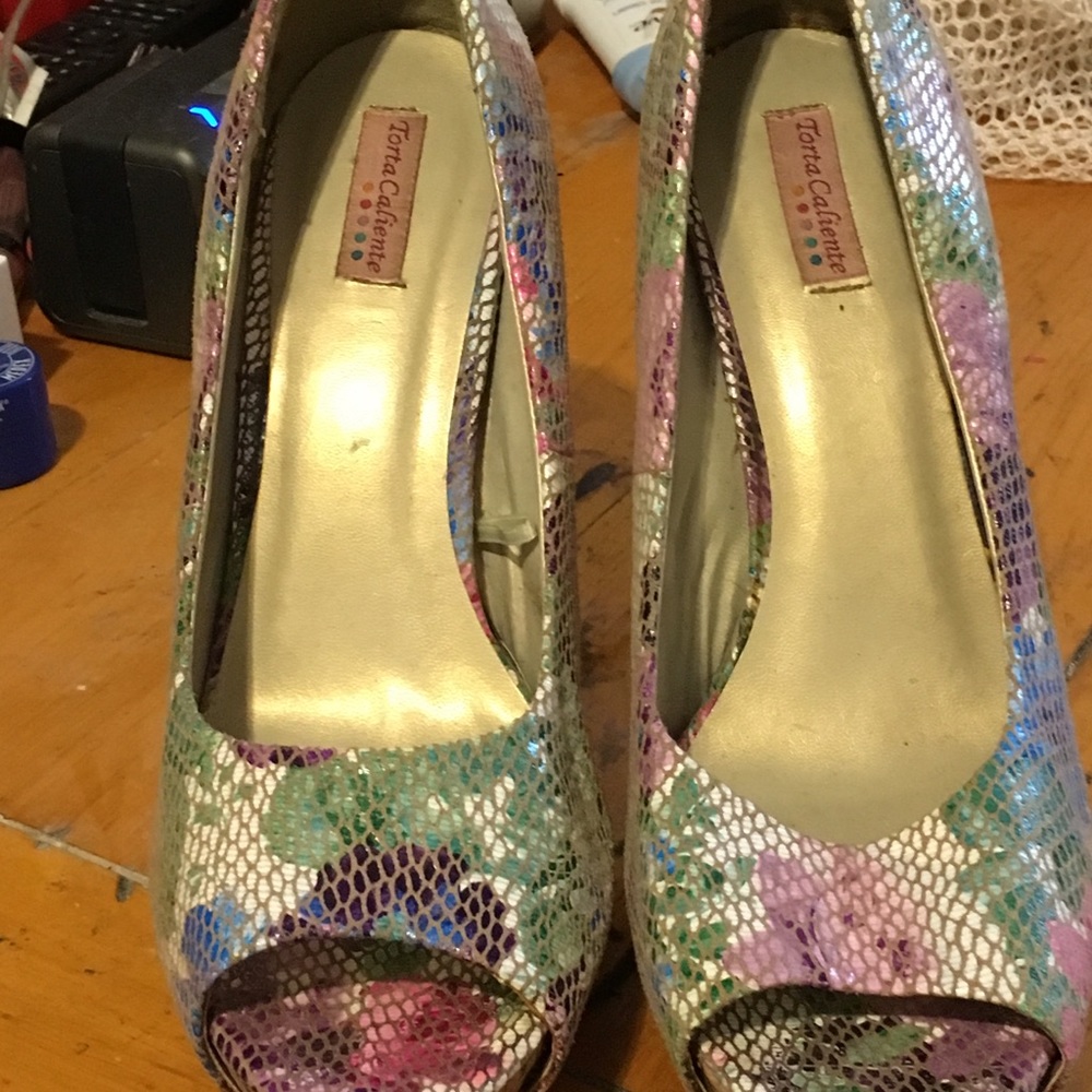 Beautiful snake printed multi-color heels